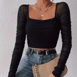Super CUTE Long Sleeve Black Crop Top